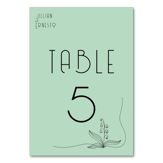 Lily of Valley mit Ferns | Weichgrüne 2-seitig Tischnummer (Vorderseite)