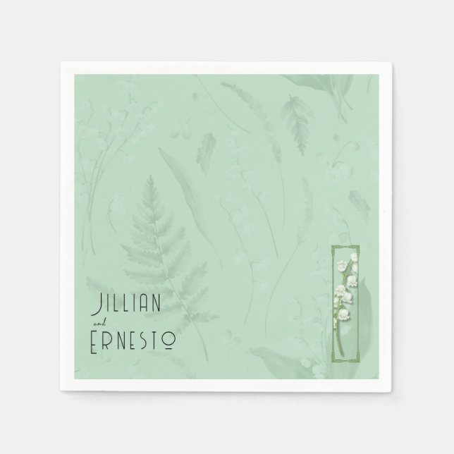 Lily of Valley mit Ferns | Weichgrüne Anwendung Serviette (Vorderseite)