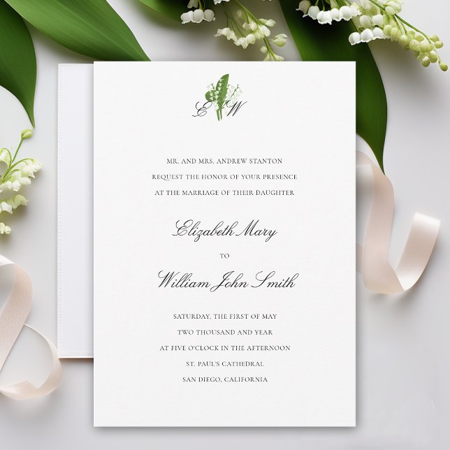 Lily of Valley Monogram formale traditionelle Hoch Einladung (lily of the valley wedding invitation formal traditional calligraphy monograms art unique original)
