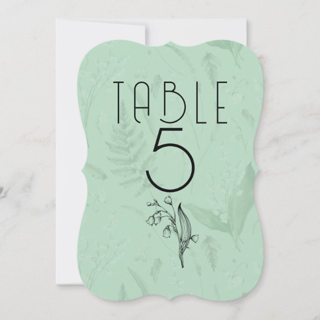 Lily of Valley | Weichgrüne 2-seitige Tischnummer (Vorderseite)