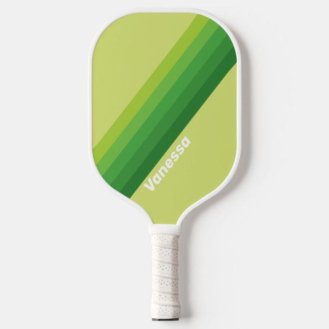 Lily Pad Green Stripes with Name Pickleball Schläger (Vorderseite)