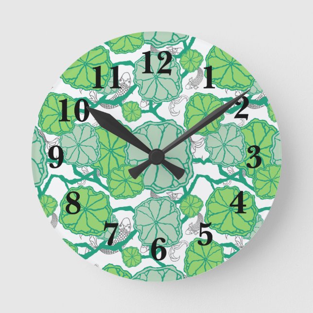 Lily Pad Koi Fisch Schwimmmuster Runde Wanduhr (Vorderseite)