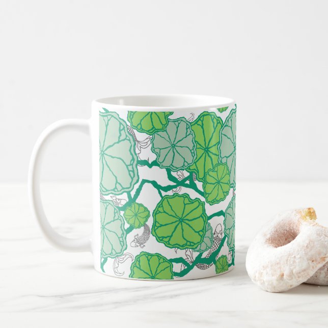 Lily Pad Koi Pond Pattern Kaffeetasse (Mit Donut)