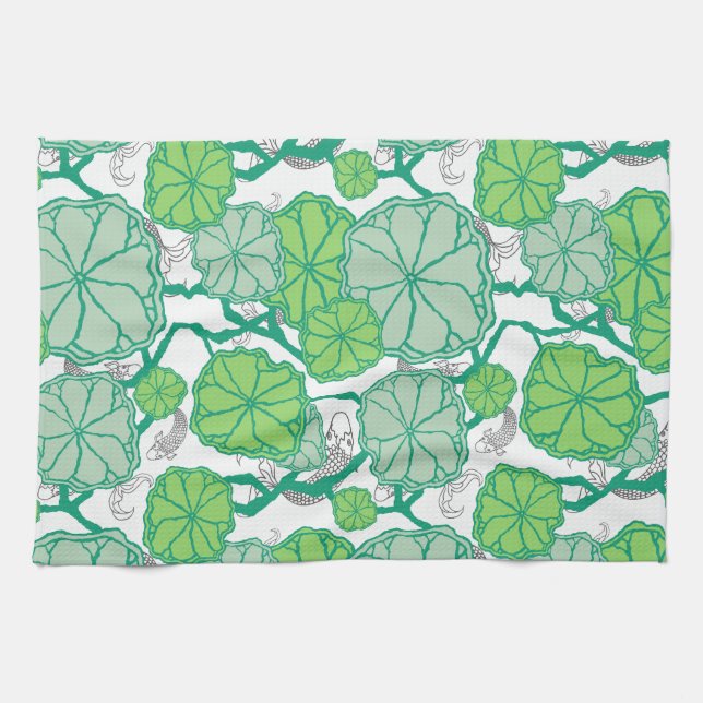 Lily Pad Koi Pond Pattern Kitchen Geschirrtuch (Horizontal)