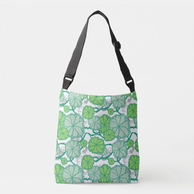 Lily Pad Koi Pond Pattern Tragetaschen Mit Langen Trägern (Vorderseite)