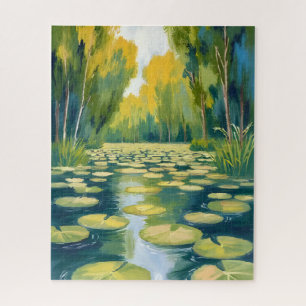 Lily Pad Teich   Grüne Aquarell-Natur
