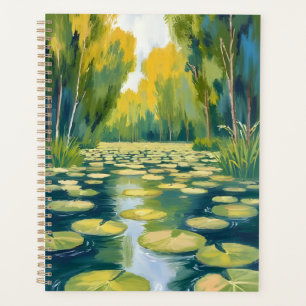 Lily Pad Teich   Grüne Aquarell-Natur Planer