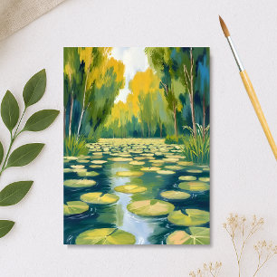 Lily Pad Teich   Grüne Wasserfarben-Natur Postkarte