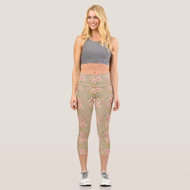 Lily Pattern Wiederholungsmotiv Capri Leggings (Vorderseite)