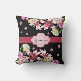 Lily & Peony Floral Black Kissen