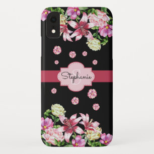 Lily Peony Watercolor Floral Black Monogram Case-Mate iPhone Hülle