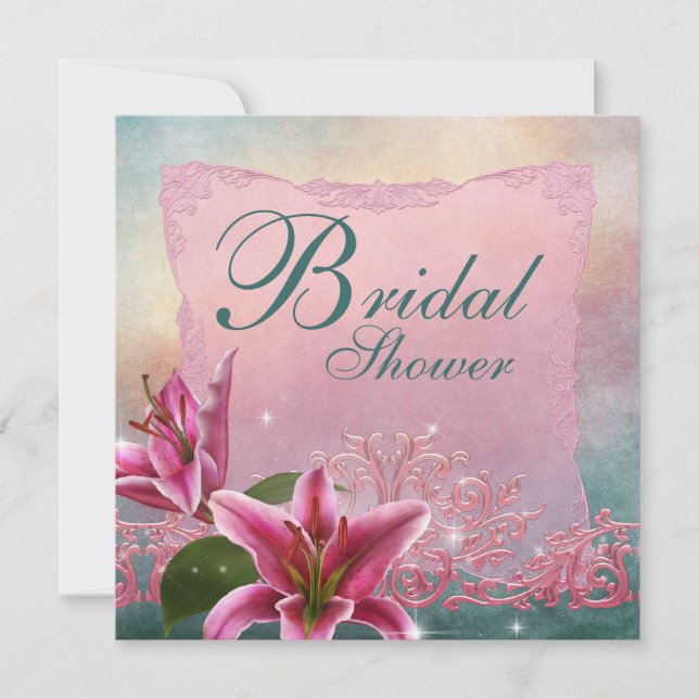 Lily Pink Turquoise Bleu Lily Invitations de douch (Devant)