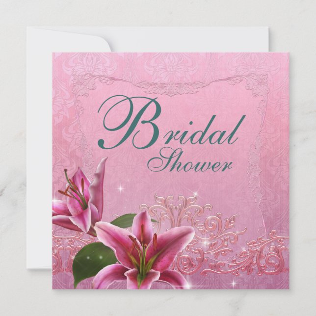 Lily Pink Turquoise Bleu Lily Invitations de douch (Devant)