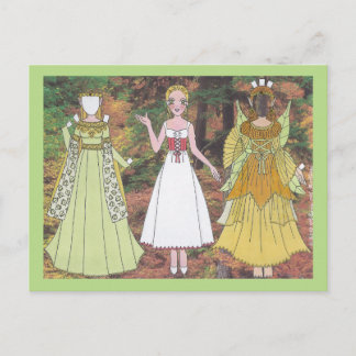 Lily Plays a Woodland Elf Paper Doll Postcard Postkarte
