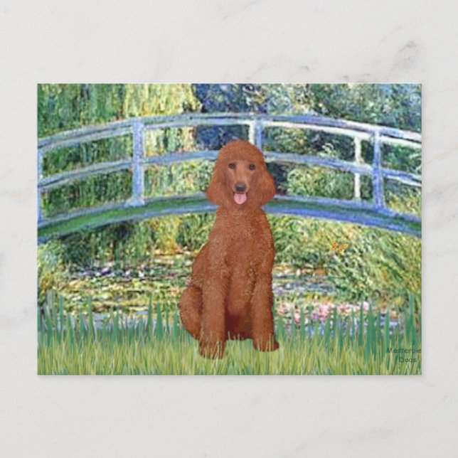 Lily Pond Bridge - Dunkelrot Standard Poodle #1 Postkarte (Vorderseite)