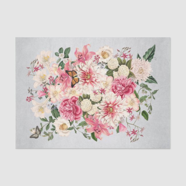 Lily und Peony Pink Garden Vertical Bouquet Silver Seidenpapier (Vorderseite)