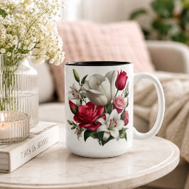Lily und Rose Zwei-Tone-Kaffee-Tasse, 15 oz Zweifarbige Tasse