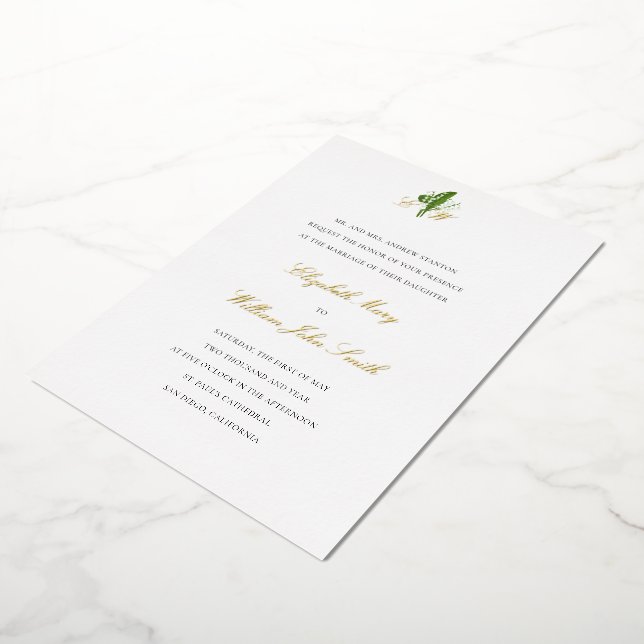 Lily Valley Wappen Formal Traditionelle Hochzeit G Folieneinladung (Gedreht)