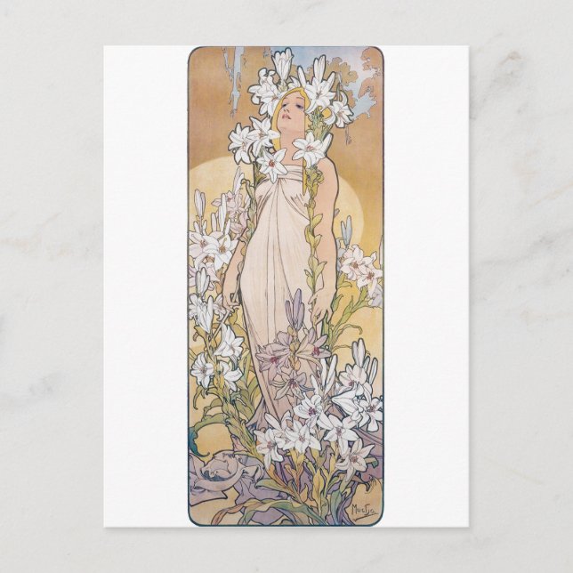 Lily (vier Blume), Alphonse Mucha Postkarte (Vorderseite)