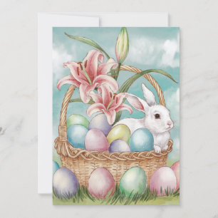 Lily Watercolor & Pasteleier mit Bunny in Basket Feiertagskarte