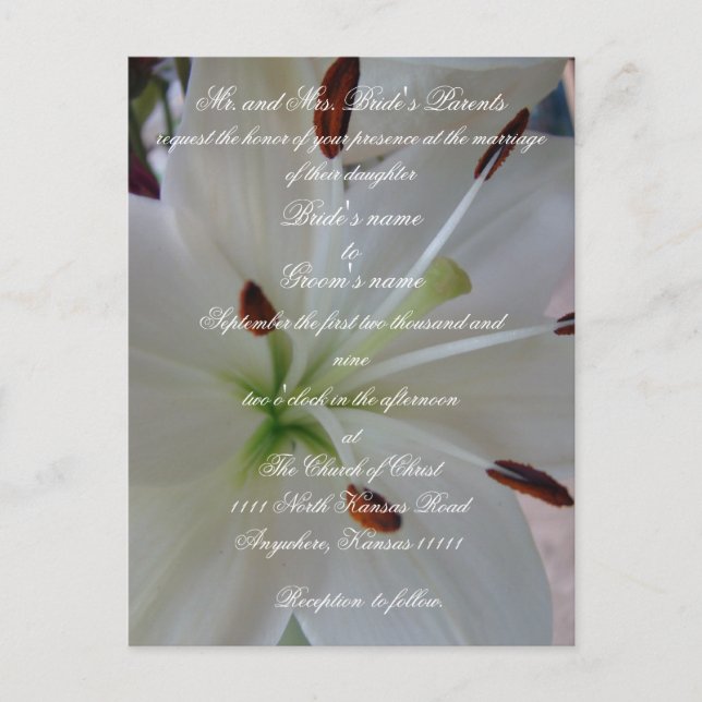 Lily Wedding Einladung mit Schrift (Vorderseite)