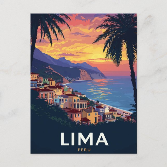 Lima Peru Coast Sunset Palm Trees Postkarte (Vorderseite)