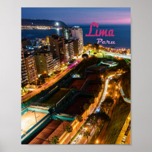 Lima Peru Hauptstadt Pazifikküste Stadtlichter Nac Poster
