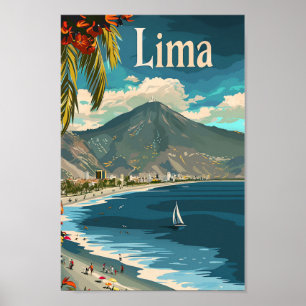 Lima Peru Vintag Retro Travel Illustration Poster