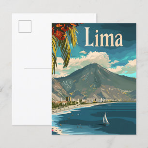 Lima Peru Vintage Retro Reiseillustration Postkarte