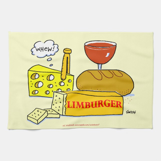 Limburger Käse Brot und Wein Humorvoll Küchentuch (Horizontal)
