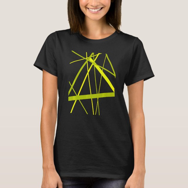 Lime And Green Geometric Strips Cut Out Pattern T-Shirt (Vorderseite)