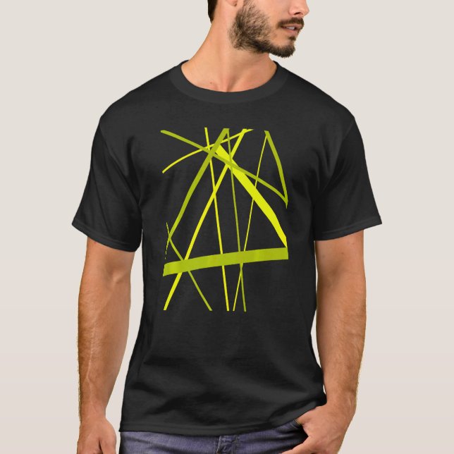 Lime And Green Geometric Strips Cut Out Pattern T-Shirt (Vorderseite)