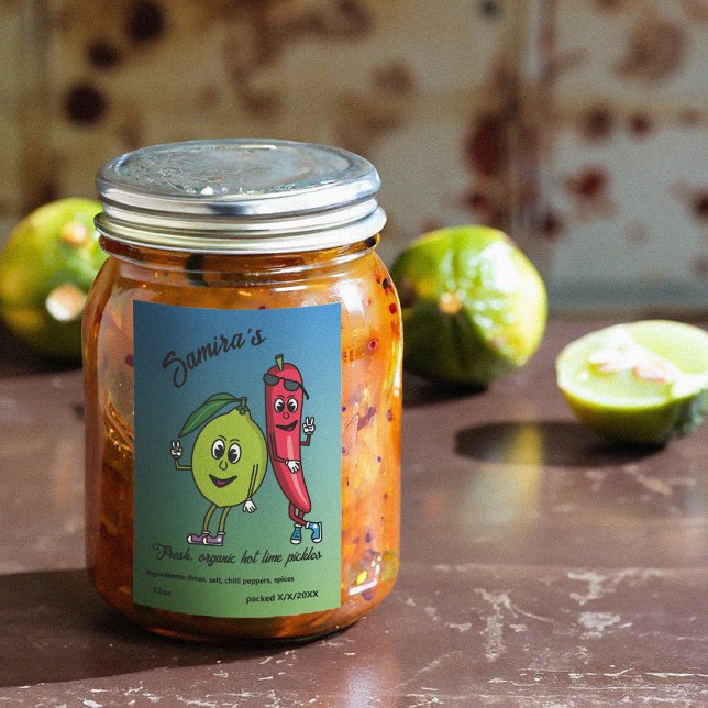 Lime and Pepper Pals Funny Cartoon Lime Pickles Lebensmitteletikett (Von Creator hochgeladen)