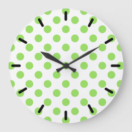 Lime and white polka dots große wanduhr