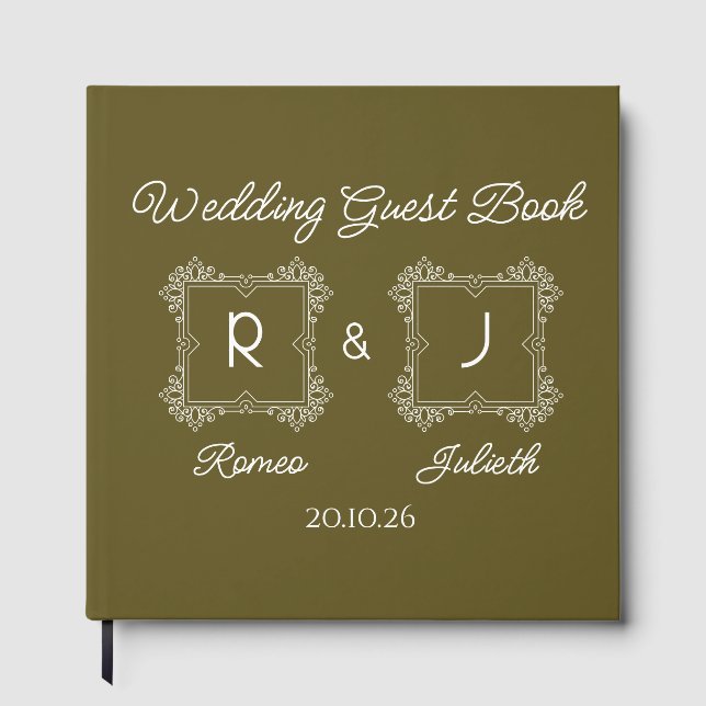 Lime Baroque Monogram Wedding Guest Book Gästebuch (Vorderseite)