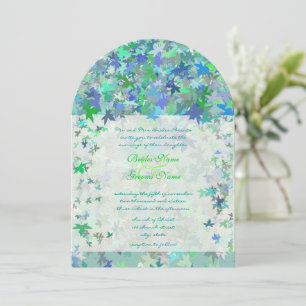 Lime & Blue Fall Leaves Wedding Invitation Einladung
