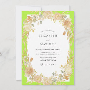 Lime-Champagner-Kranz-Hochzeit Einladung