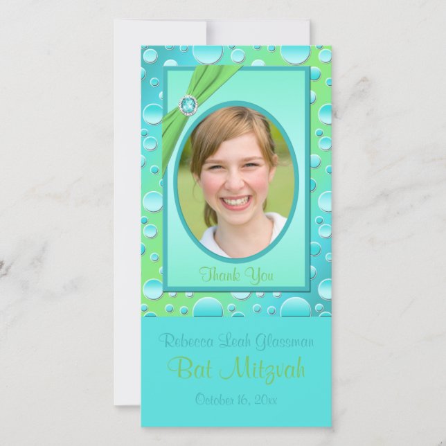 Lime et Aqua Polka Bat mitzvah Carte photo (Devant)