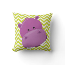 Lime et blanc Chevron violet Hippo Coussin