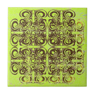 Lime et carreaux rétro Motif Brown