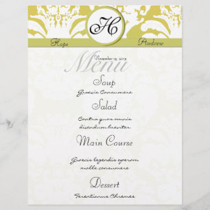 Lime et or Damask Monogramme Mariage Menu