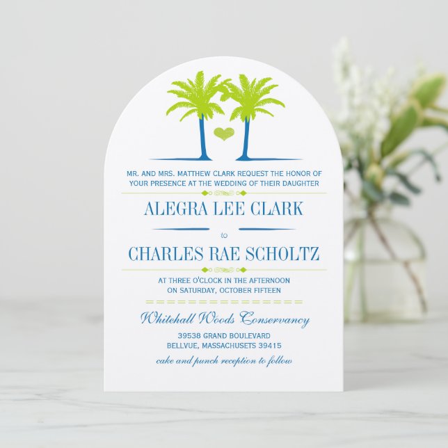 Lime et Royal Blue Beach Typographie Invitation (Debout devant)