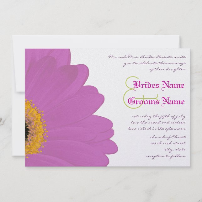 Lime & Fuchsia Gerber Daisy Faire-part de mariage (Devant)