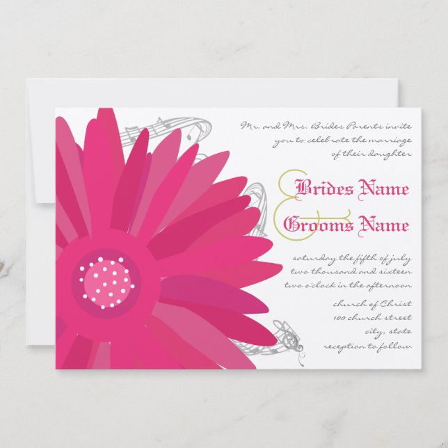 Lime & Fuchsia Gerber Daisy Faire-part de mariage (Devant)