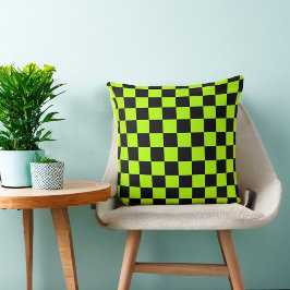 Lime Green 80er Black Checked Kissen