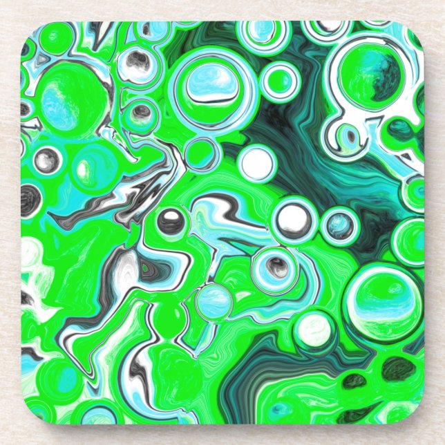 Lime Green and Aqua Blue Bubble Abstract Art Getränkeuntersetzer (Vorderseite)