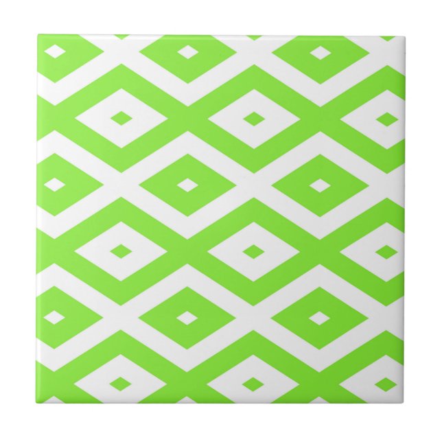 Lime green and white diamond pattern fliese (Vorderseite)