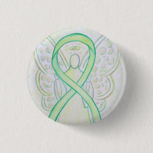 Lime Green Angel Awareness Ribbon Art Laptop Pin Button
