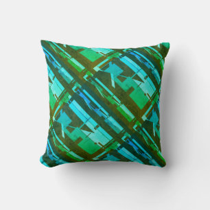 Lime Green Aqua Brown Diagonal Südwest Look Kissen