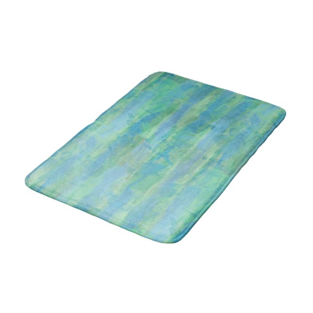 Lime Green Aqua Türkisblau Wasserfarben Streifen Badematte (Schrägansicht)